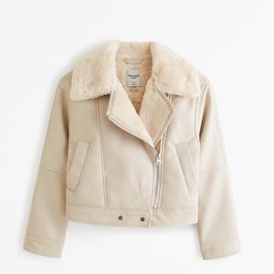 Abercrombie Vegan Leather Shearling Biker Jacket